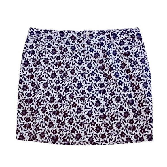 Chaps Blue Textured Floral Print 100% Cotton Mini Skirt Size 14 - Picture 1 of 5